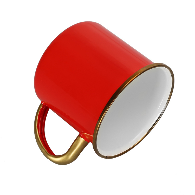 红色搪瓷马克杯 复古水杯 咖啡杯定制颜色logo怀旧经典搪瓷杯