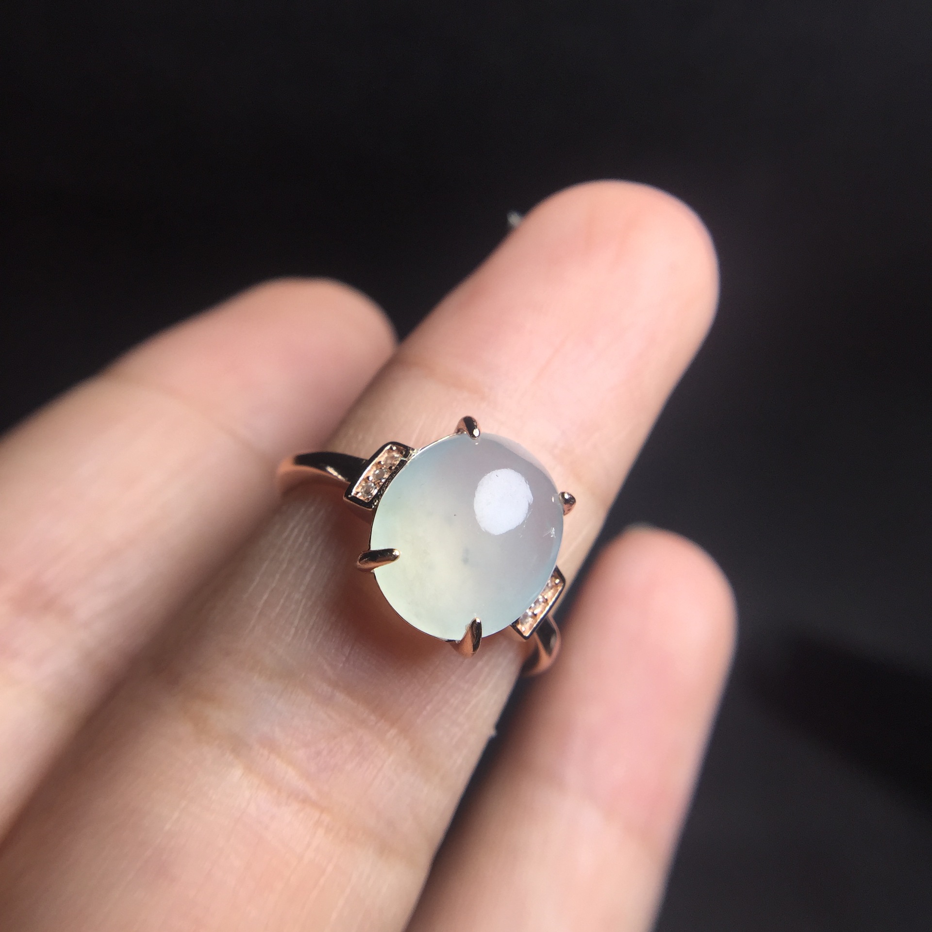 彩宝首饰 925银镶嵌天然翡翠戒指 款式时尚简洁百搭