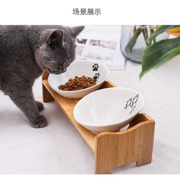猫架子竹木猫架猫碗架猫粮碗猫食盆架子双碗架子斜口架猫餐桌宠物