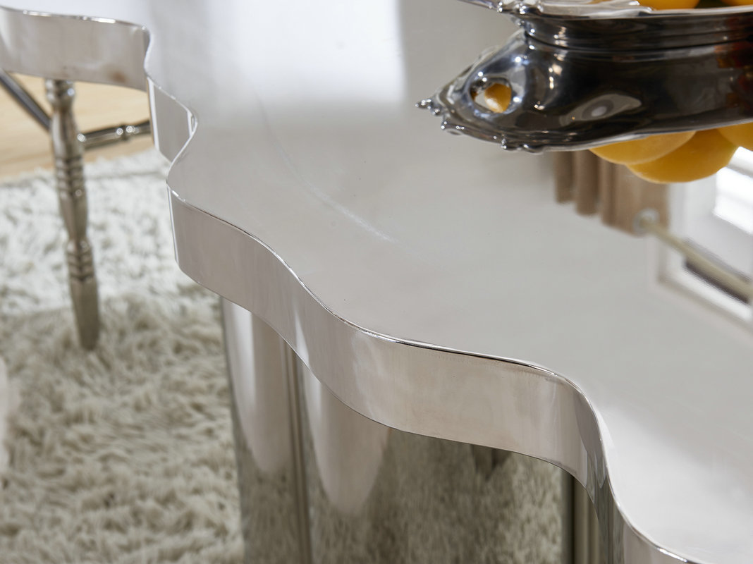 厂家供应 欧式亮银不锈钢波浪边缘餐桌 镜面桌面餐厅桌子