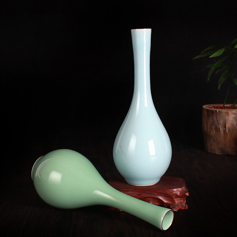 龙泉青瓷花器陶瓷插花瓶装饰摆件玉净瓶