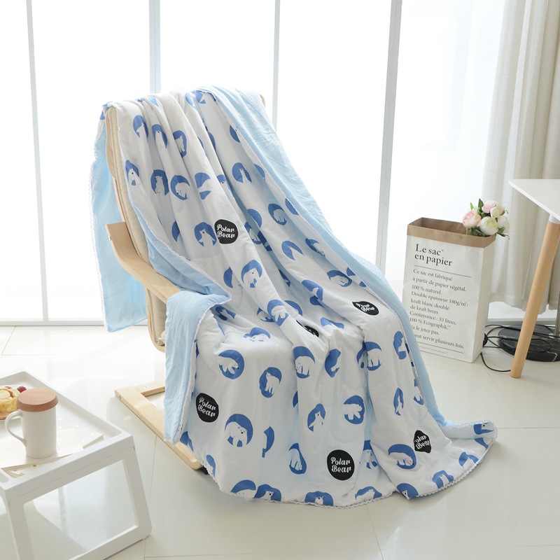 INS Wholesale Washed Brushed Gift Summer Blanket Cartoon Lace Airable Cover Quilted Feather Silk Floss Student Summer Quilt