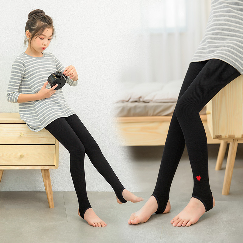 春秋款刺绣爱心儿童打底裤白色舞蹈袜棉女童踩脚裤宝宝连裤袜批发