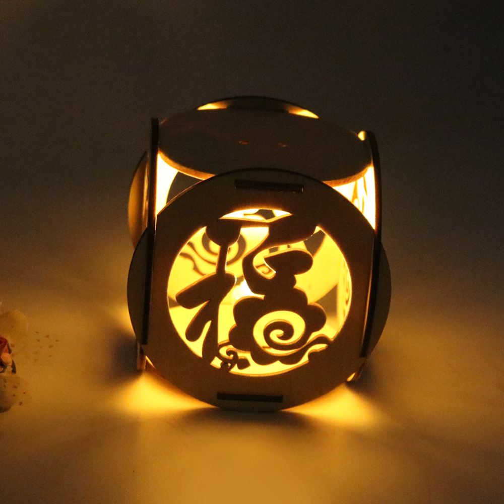 "福"字中国风木质小灯厂家批发激光镂空雕刻木质灯笼工艺品销售