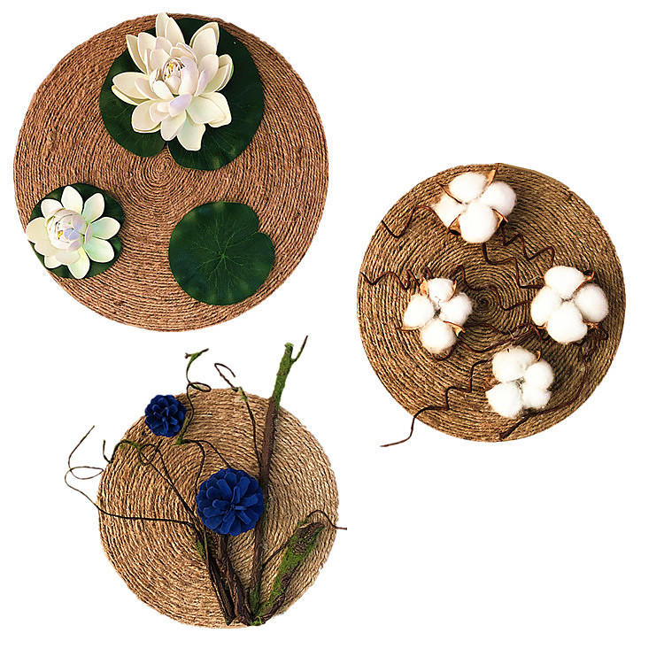 幼儿园墙面装饰壁饰森系麻绳麻布圆盘环创手工制作材料作品壁挂盘