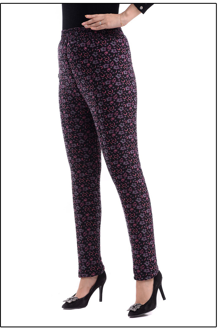 冬季品质中老年女装驼绒花裤子高腰老人保暖棉裤大码加绒妈妈长裤