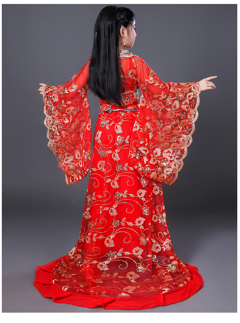 新款中国风红色古装汉唐宫廷皇后贵妃cosplay女童摄影舞台演出服