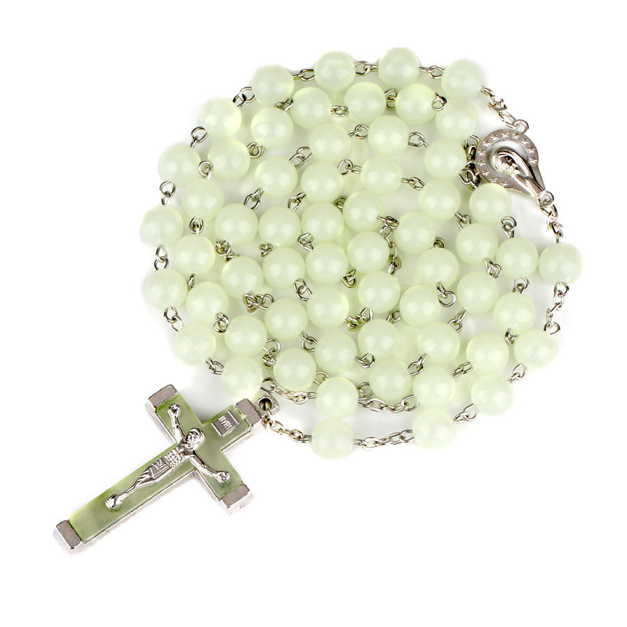 8mm Luminous Rosary Ornament Luminous Rosary Cross Necklace INRI Crucifix