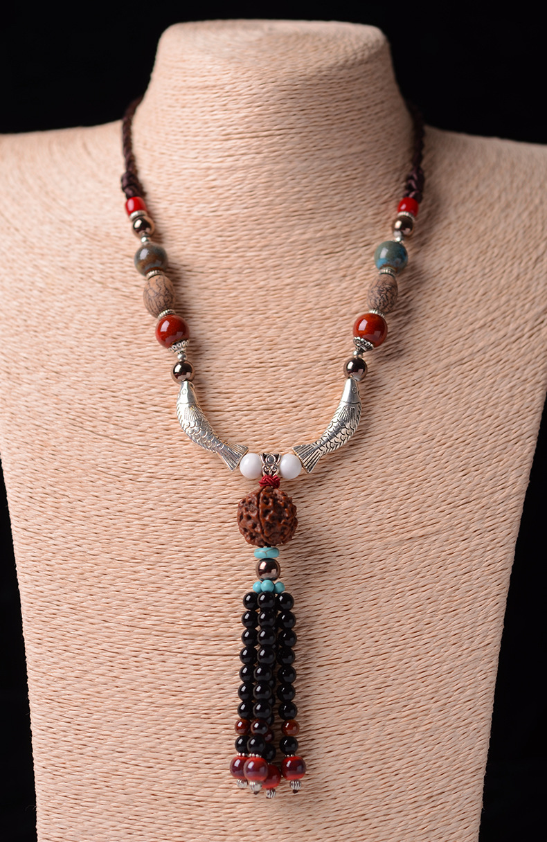 小金刚菩提子108颗佛珠陶瓷男女毛衣项链长款吊坠民族风百搭秋冬