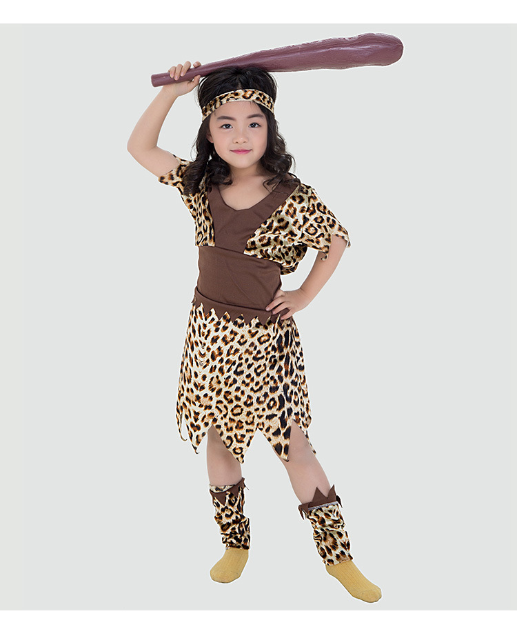 儿童土著印第安野人服装远古人服饰演出表演cosplay 万圣节演出服