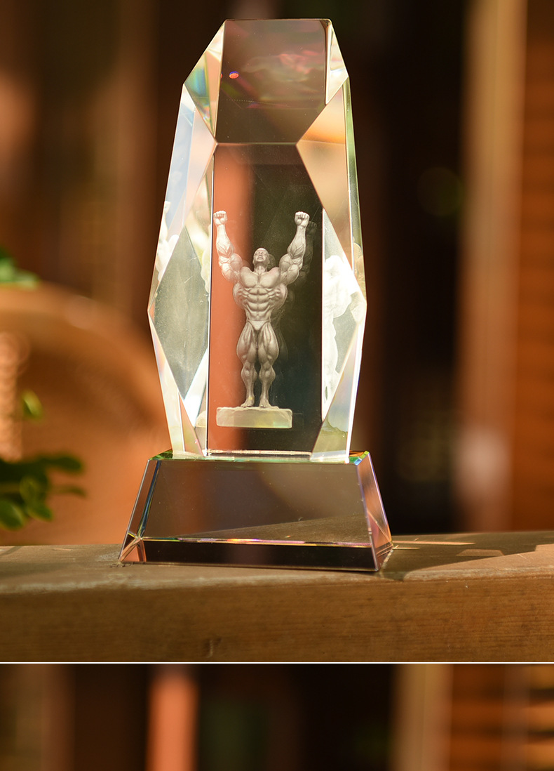 大力士比赛奖杯肌肉男健美健身水晶奖杯奖牌水晶摆件内雕工艺品