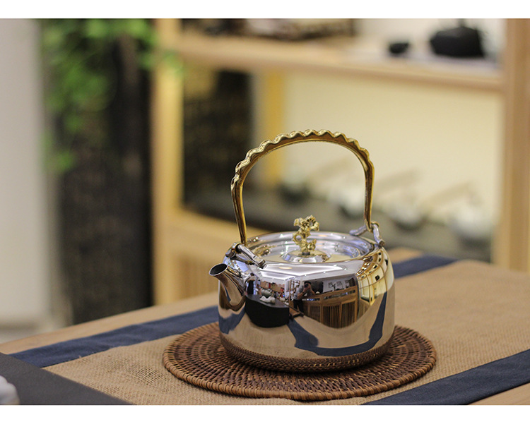 台湾龙隐斋食品级304加厚不锈钢壶熏金提梁煮水泡茶壶功夫茶具