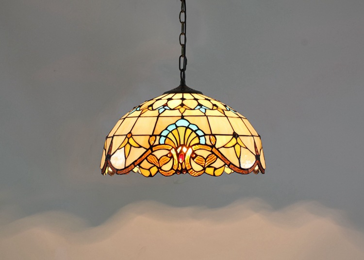 欧琈琉璃灯复古创意彩色玻璃巴洛克餐厅艺术吊灯16寸40cm琉璃灯