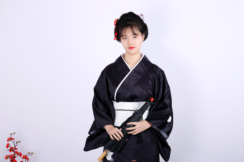 日本和服 女 和服正装黑留袖和服传统定位仙鹤柄和服