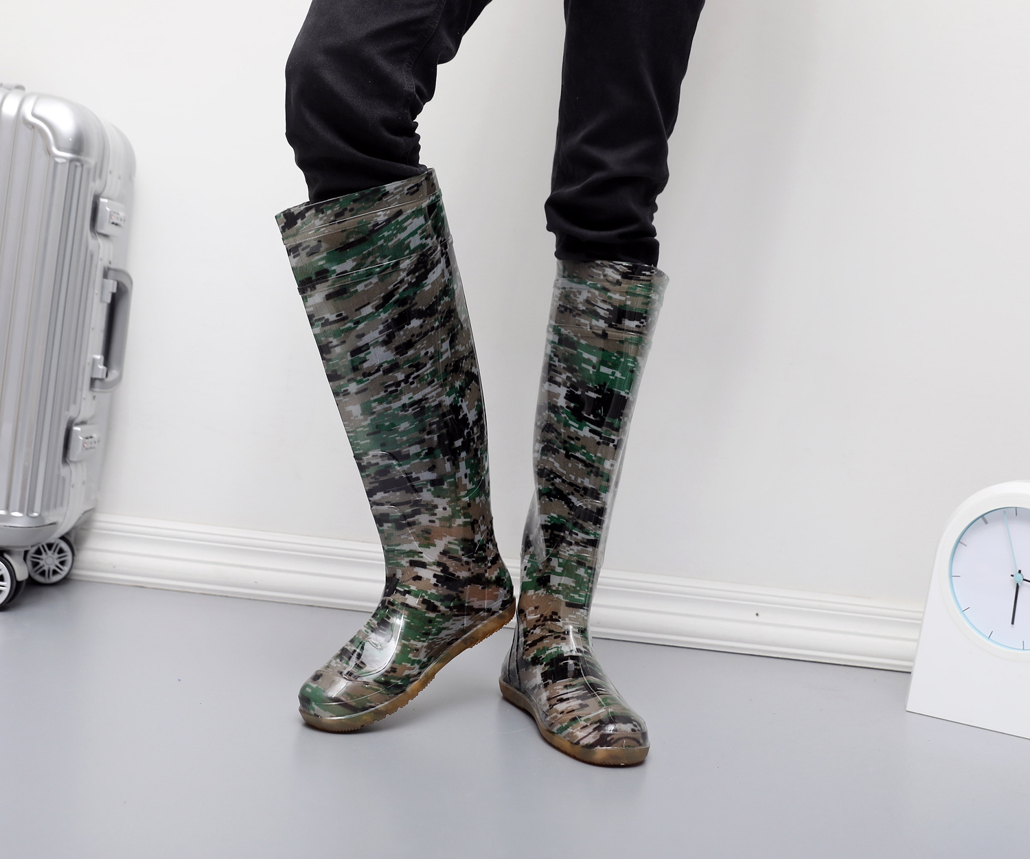 2018新款男士迷彩过膝插秧靴防滑水田靴耐磨软底水袜雨靴雨鞋