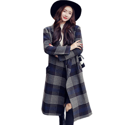 格子风衣女中长款韩版秋装新款休闲宽松春秋女装呢子大衣外套