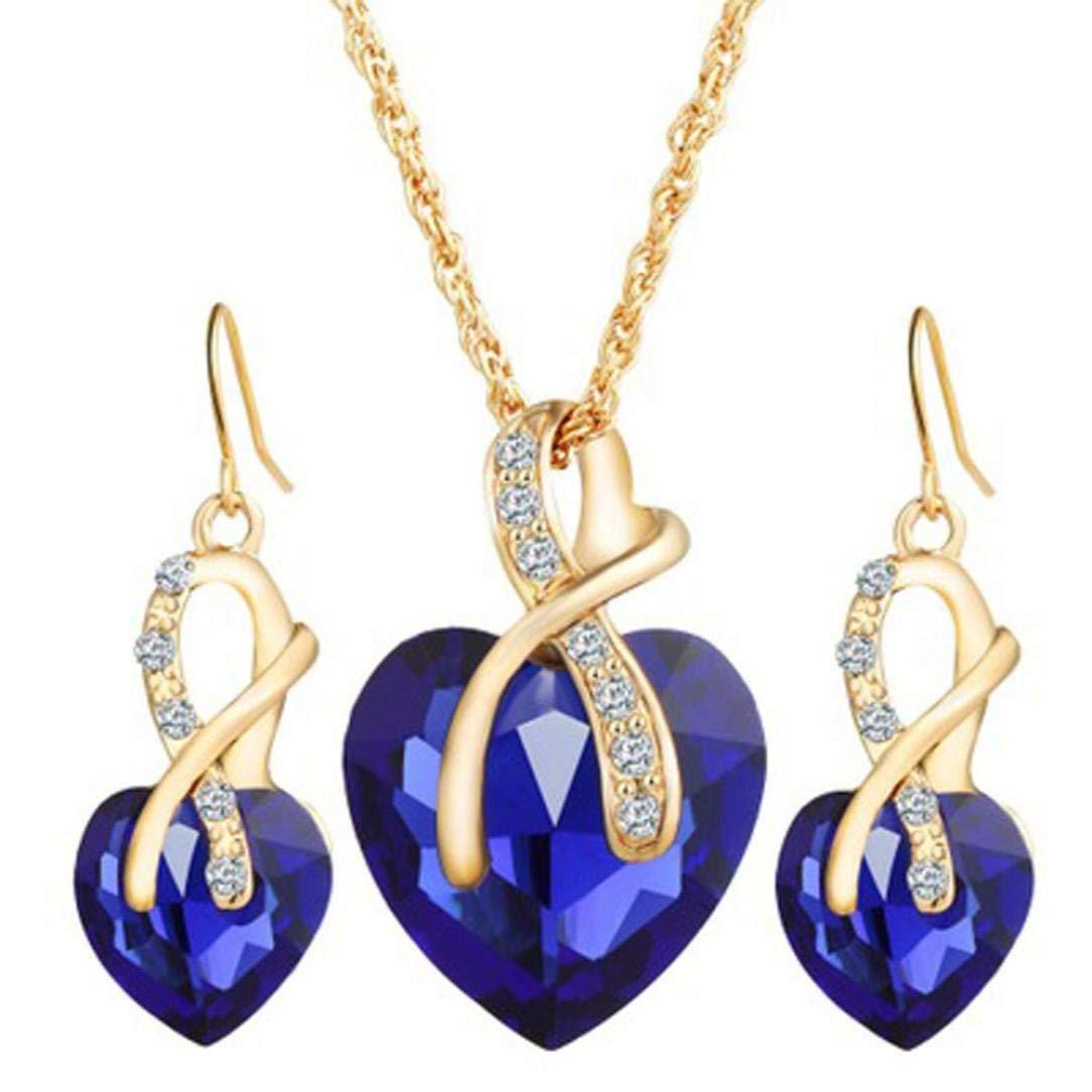 Foreign Trade Hot Selling Popular Ornament Heart Shaped Necklace Earrings Crystal Glass Jewelry Set