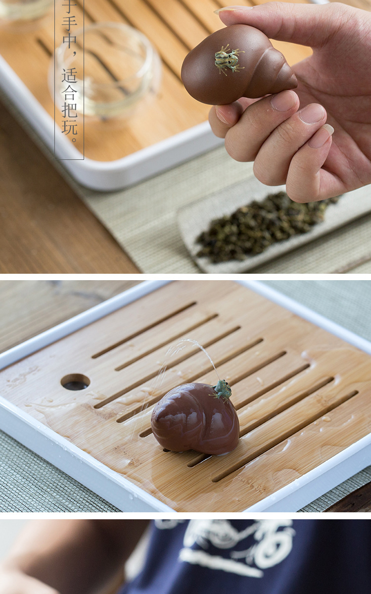 厂家直销田螺手工喷水紫砂小茶宠迷你摆件手把件可养茶玩茶道饰品