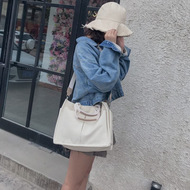 Women's Canvas Bag Korean Ins Simple All-Match Multi-Pocket Tote Messenger Bag Large Capacity Shoulder Bag Women's Big Bags