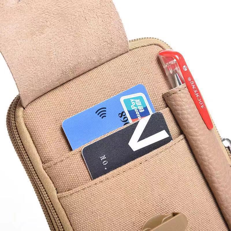 Outdoor Sports Men Waist Bag Belt Canvas 7-Inch Big Screen Mobile Phone Bag Casual Belt Pencil Case Factory Wholesale