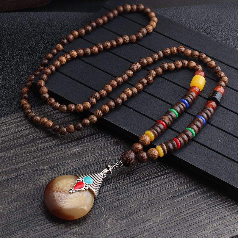 Men's and Women's Ethnic Style Necklace Retro Wooden Bead Sweater Chain Long Bodhi Pendant All-Matching Clothing Pendant Accessories Wholesale