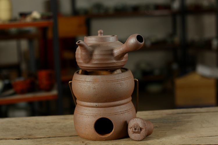 功夫茶炉炭炉茶具 手拉胚陶泥功夫炉潮汕红泥炉 风炉 配提手