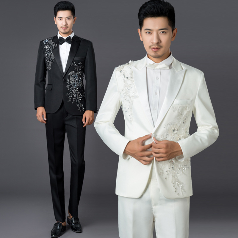 男士西装主持人司仪宴会礼服舞台西服套装修身影楼拍照大合唱服装