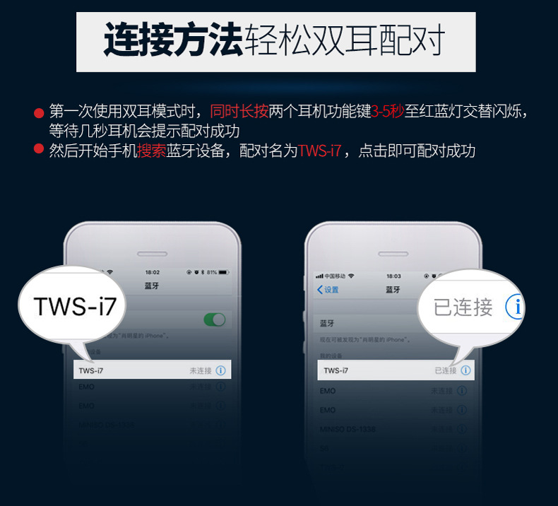 i7双耳运动迷你蓝牙耳机带充电仓无线tws对耳真立体声i7s蓝牙耳机