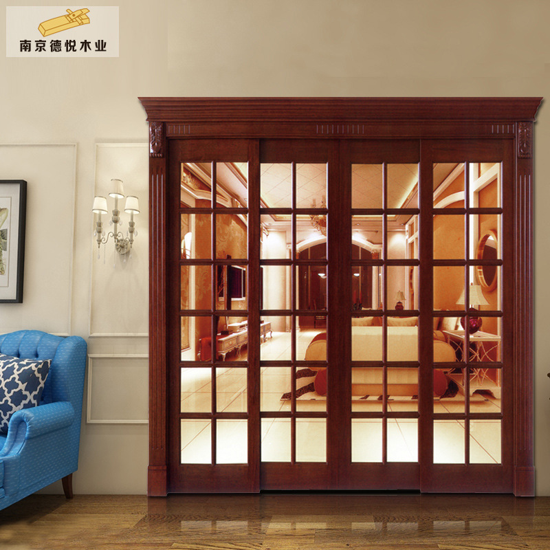 新款简欧风格胡桃原木门厨房卫生间4扇推拉门全实木门订制-阿里巴巴