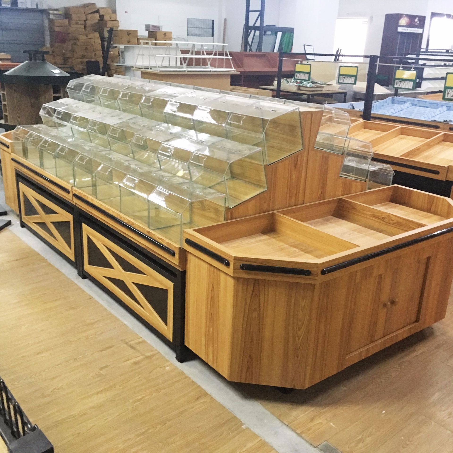 现货木质散装架批发超市多功能钢木五谷杂粮架超市钢木展示货架子