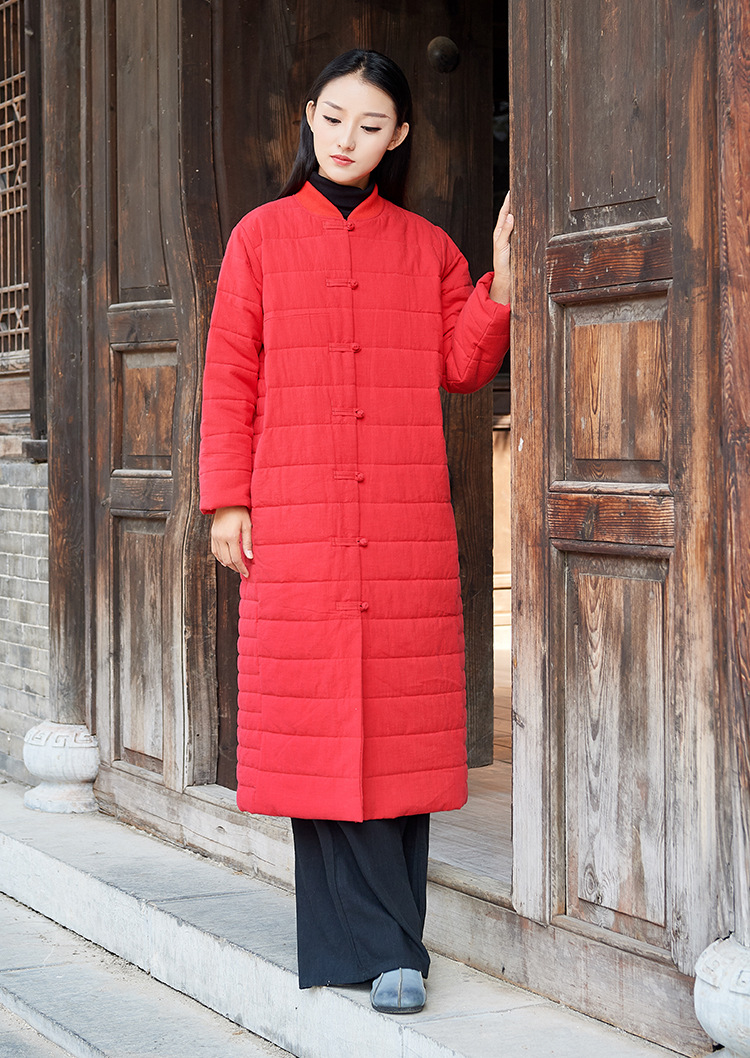 夹克领长棉袄 - 3色