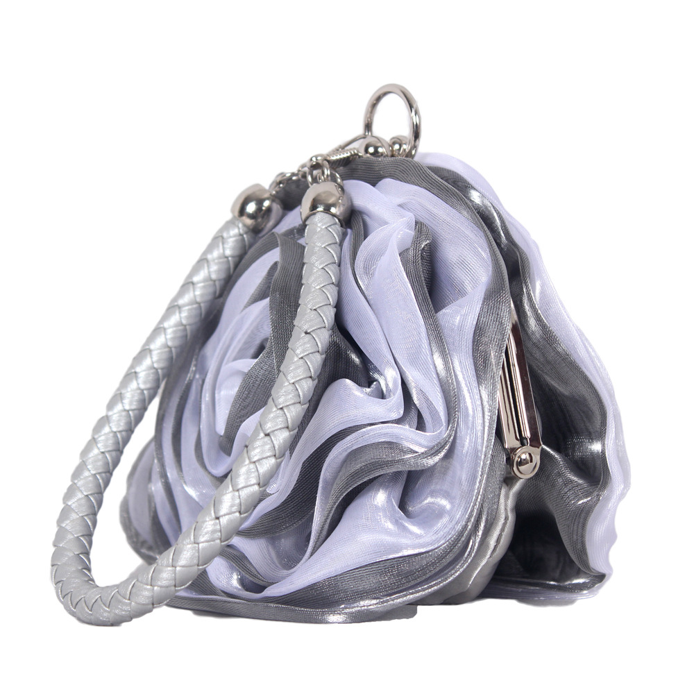 日韩玫瑰花朵包丝绸新娘结婚晚宴包可爱迷你圆形手提女包零钱小包