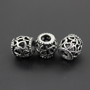 不锈钢珠子配件批发复古爱心镂空隔珠diy手链散珠饰品配件材料