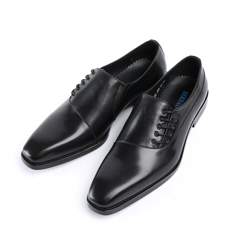 跨境专供男鞋 别致侧面系带男士商务休闲皮鞋 韩版透气真皮皮鞋潮