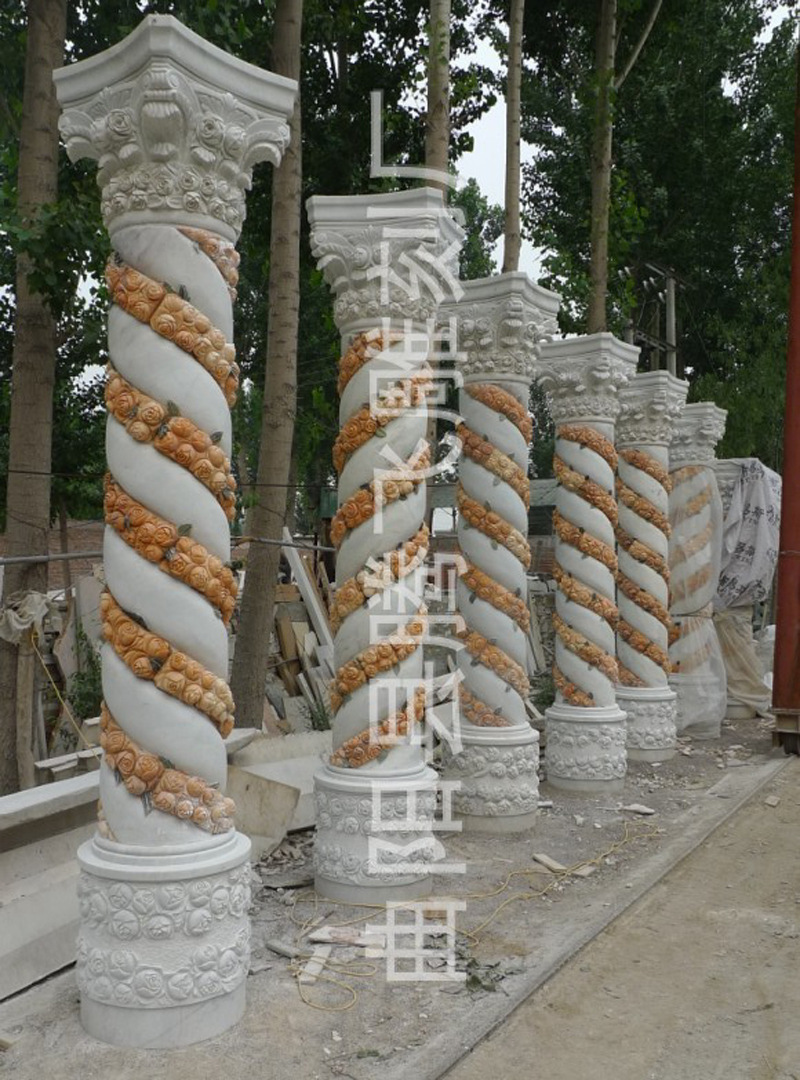 厂家供应曲阳大理石雕刻 螺旋拼色花柱 罗马柱可用于装修摆放