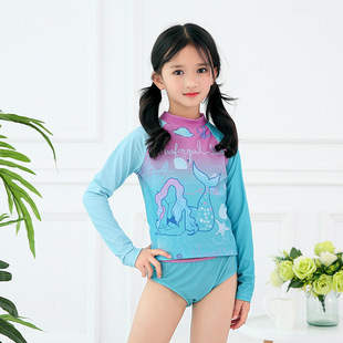儿童长袖泳衣女童分体三角泳裤套装防晒速干中大童女孩冲浪服泳装