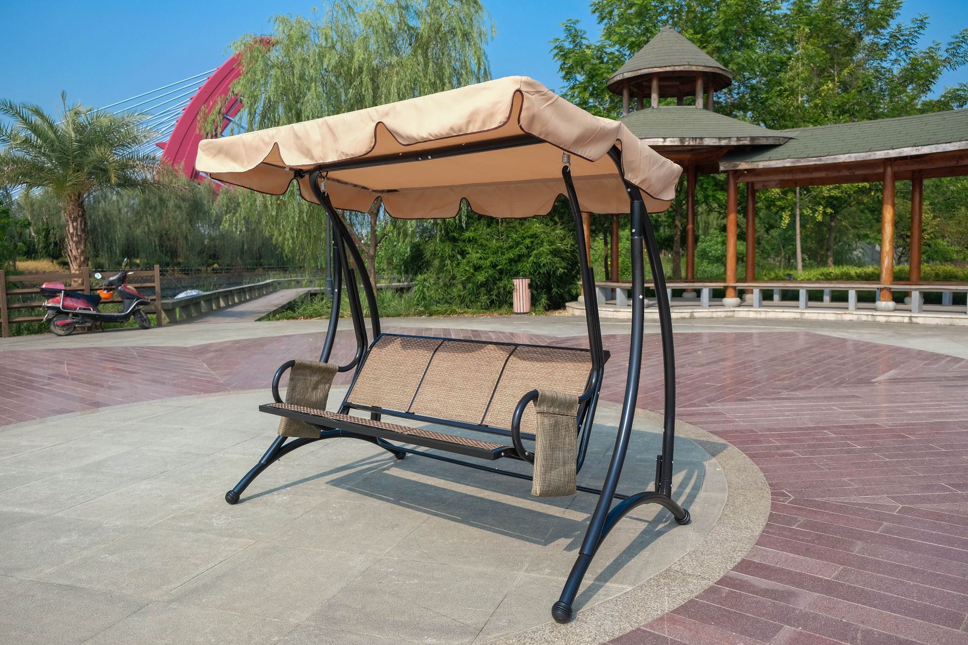 尚层经济型遮阳防雨编藤户外吊椅铁艺阳台秋千椅三人休闲摇椅直销