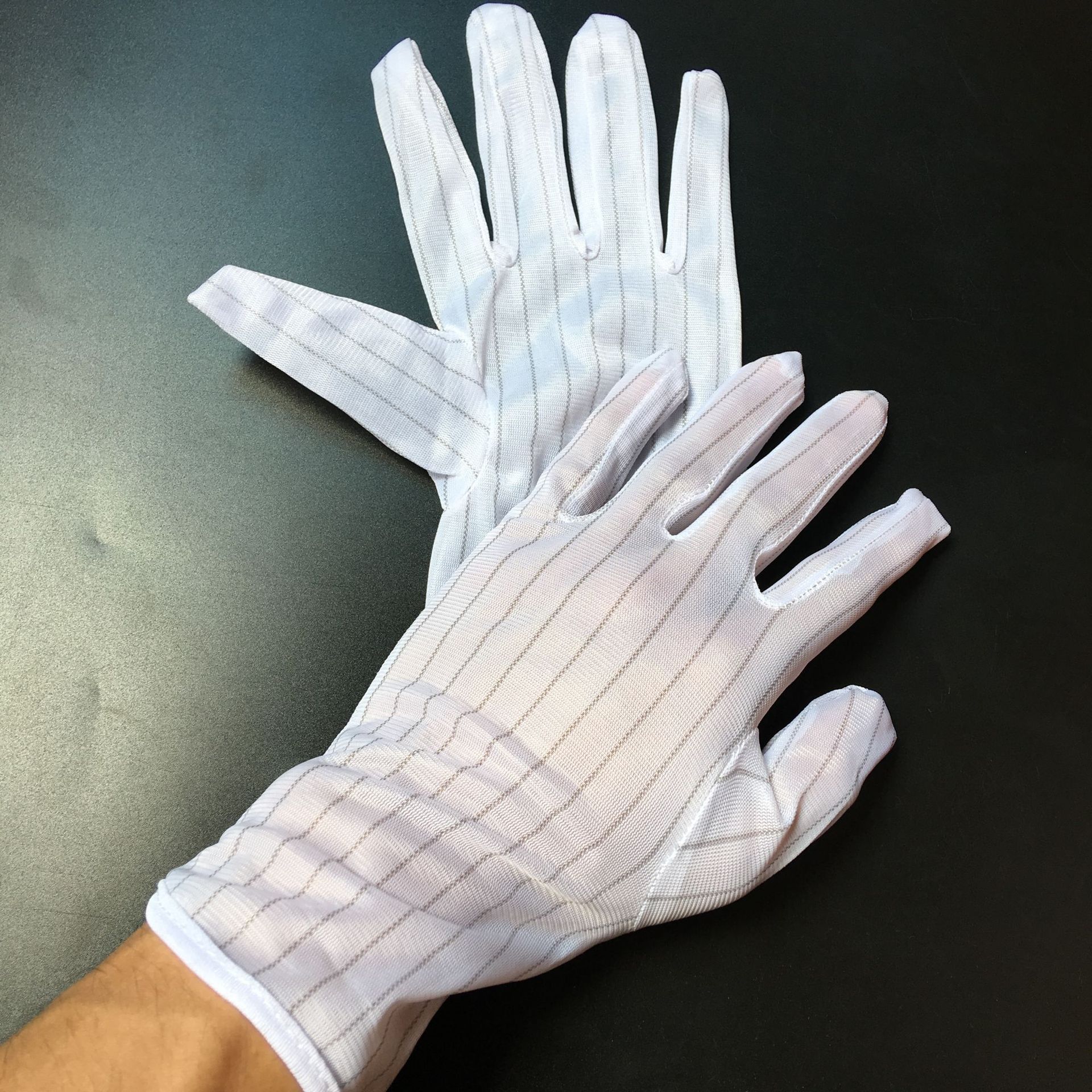 优质27cm包边防静电手套25cm 双面条纹 加长防静电手套无尘手套