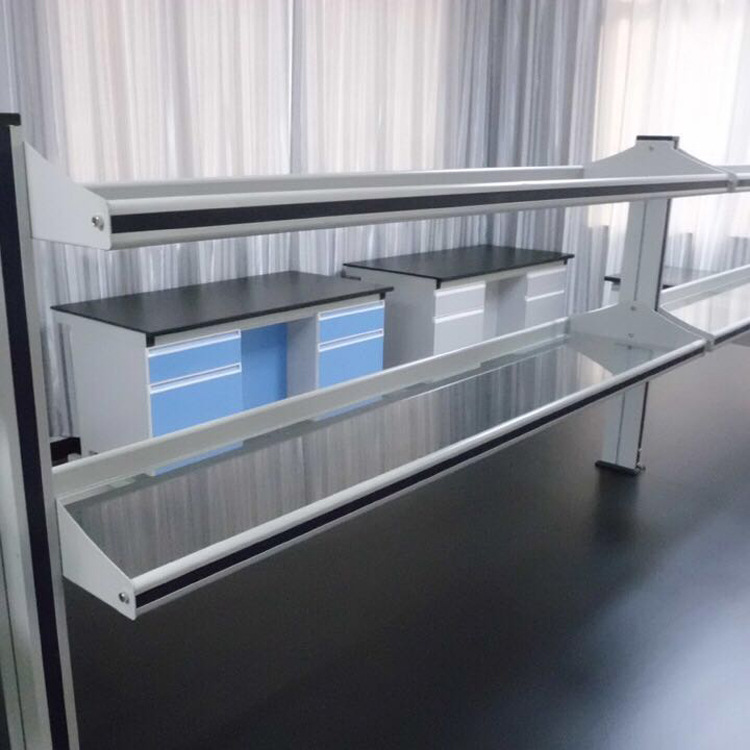 实验室钢木中央台带试剂架 边台带试剂架 铝玻结构两层三层仪器架