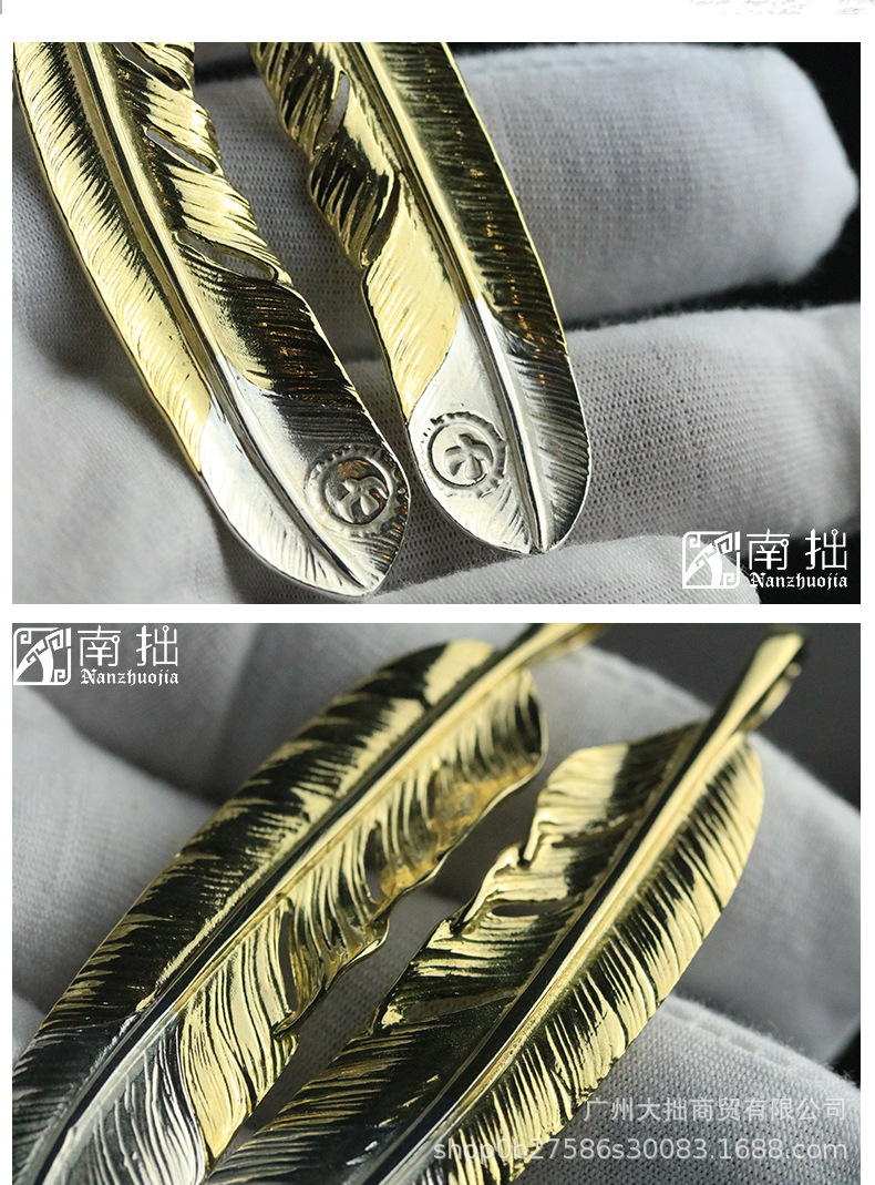 南拙手工高桥吾郎goros上金下银羽毛18k金925纯银日潮挂件银饰