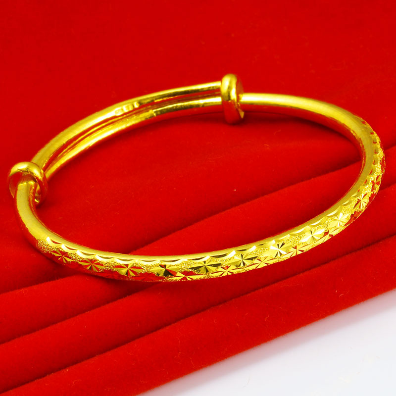 正品黄金手镯女款9999足金纯金镯子满天星推拉款收缩口光面送妈妈