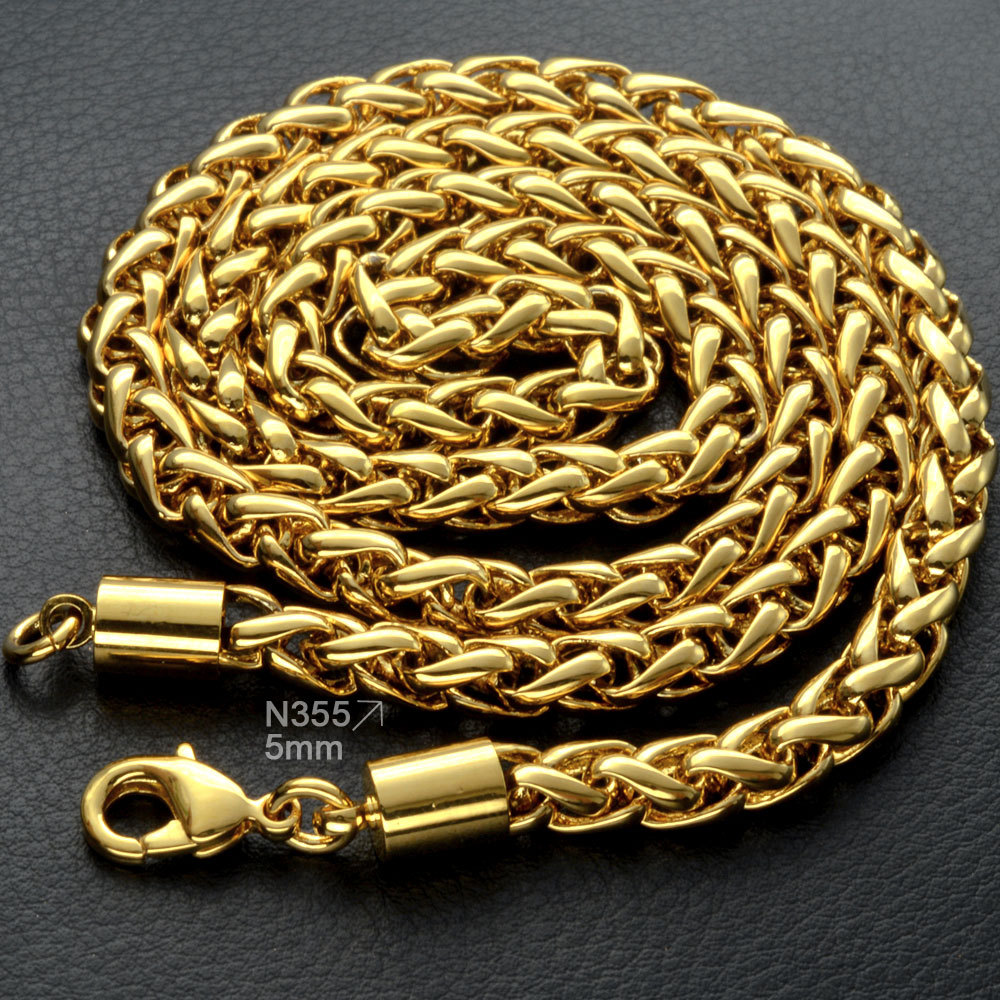 现货5mm宽真空电镀18k金龙骨项链霸气男士项链亚马逊wish跨境电商