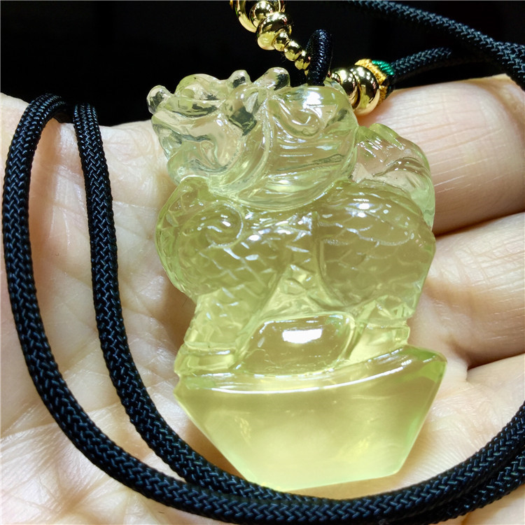 东海水晶 天然黄水晶麒麟元宝吊坠