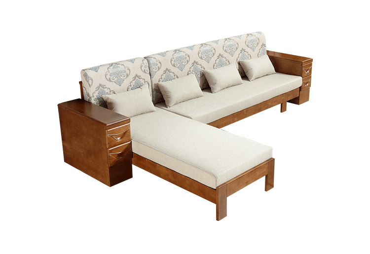 暄禹家具 现代中式实木沙发组合储物l型贵妃转角橡木沙发小户型