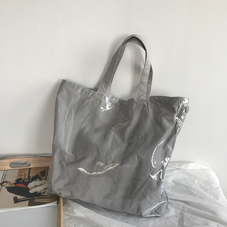 big bag for women 2023 summer new large capacity silver gray waterproof pvc hand-carrying big shoulder bag tote large