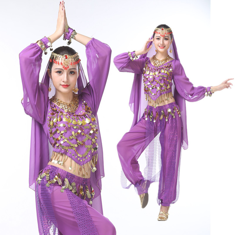 2018新款肚皮舞演出套装 舞蹈表演服 防走光长袖服饰 印度舞服