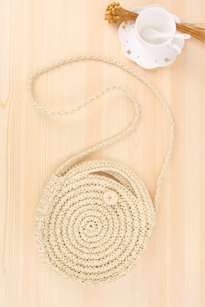 INS New Vacation Beach Hand-Woven Bag round Hand One-Shoulder Dual-Use Leisure Straw Bag