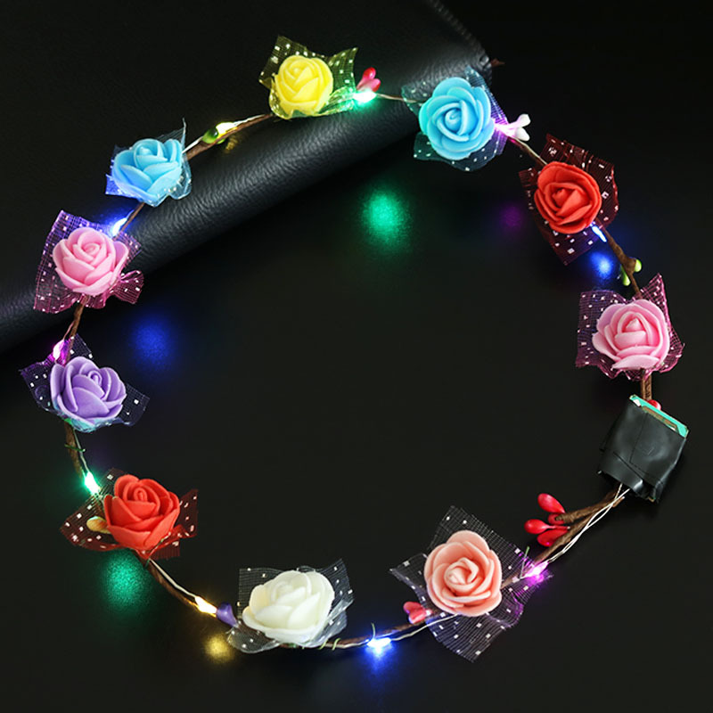 Ten Lights Ten Flowers Flash Luminous Garland Headdress Hair Hoop Led Lights Night Market Wholesale Stall Hot Sale Small Toys for Children