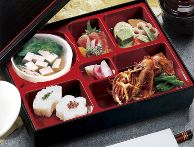 现货批发 日式便当盒木纹商务套餐多格饭盒 分格寿司塑料快餐盒