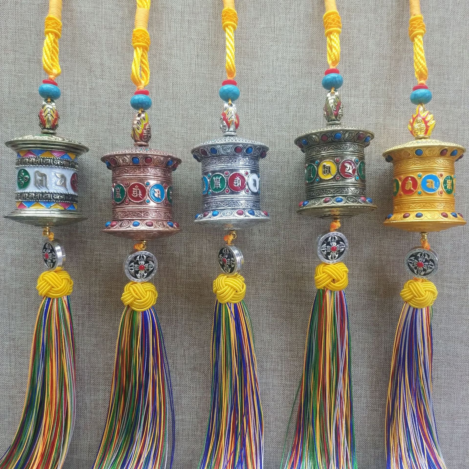 汽车饰品挂件合金藏式双边描油六字真言转经轮招财纳福饰品批发